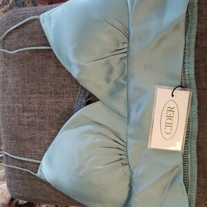 Cider SOLID SATIN SHIRRED TANK TOP in Baby Blue Size Size Large